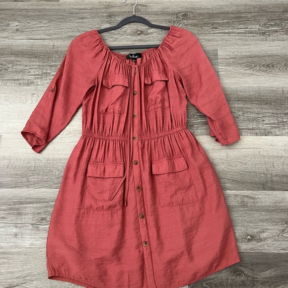 Lulus burnt orange off the shoulder utility dress large - Picture 4 of 9